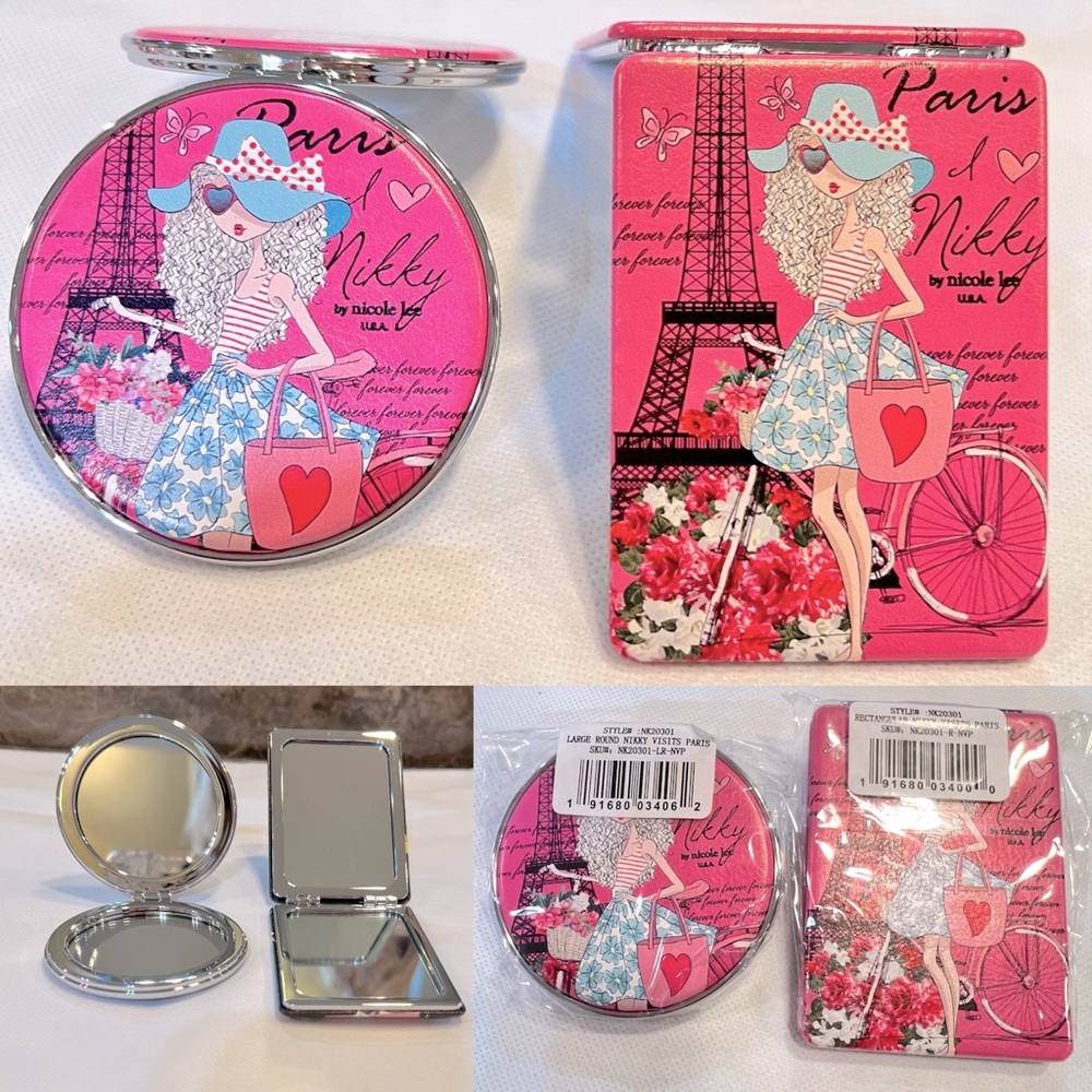 SET of 2-Compact Purse Mirrors-Nikky Visits PARIS Print-Nikky by Nicole Lee-NWT
